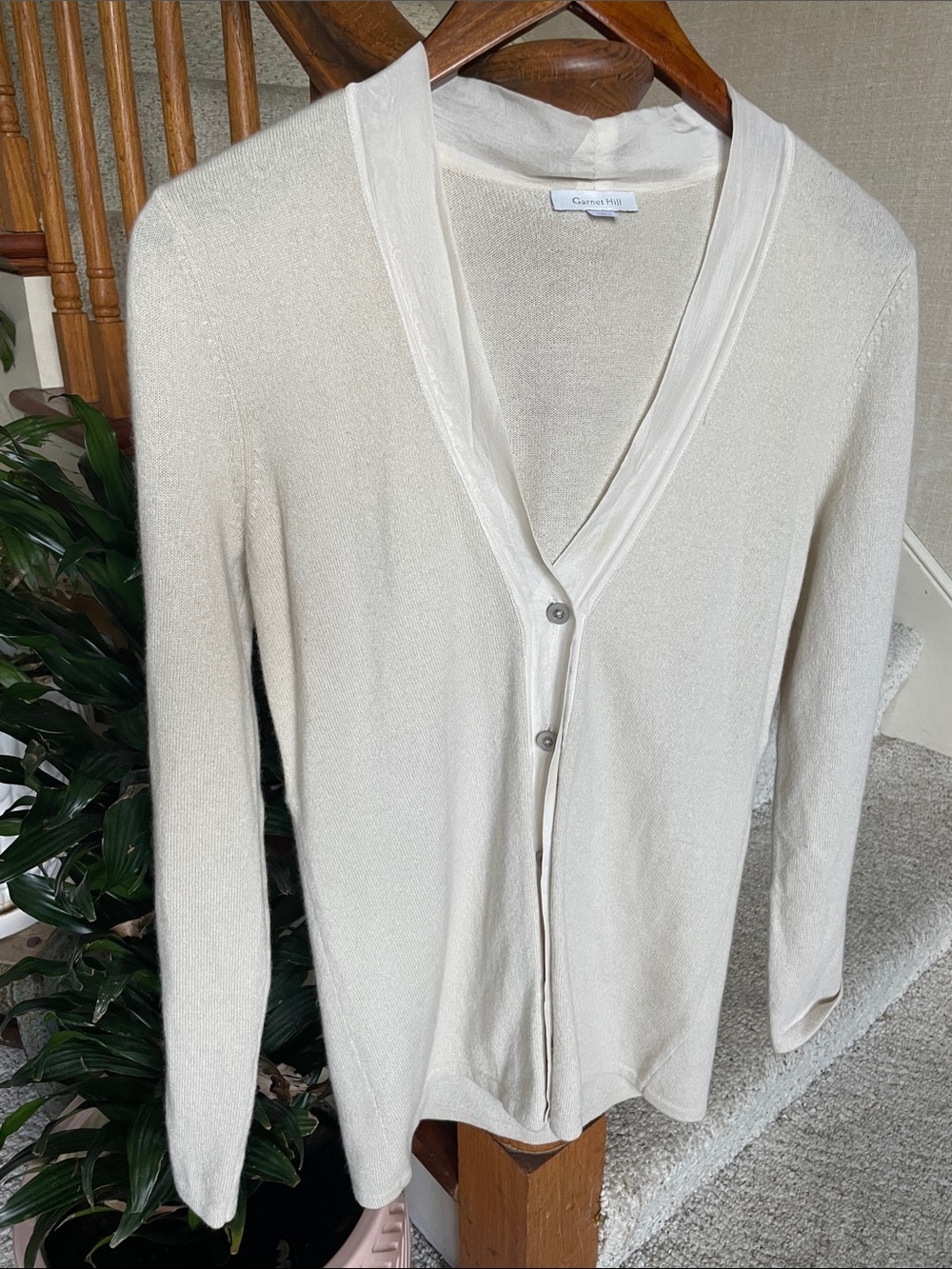 Garnet Hill Cream Cashmere Silk V-Neck Button-Front Cardigan